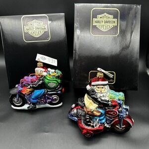 1999 RADKO HARLEY DAVIDSON SIDECAR SANTA & SPECIAL DELIVERY MRS HARLEY CLAUS SET
